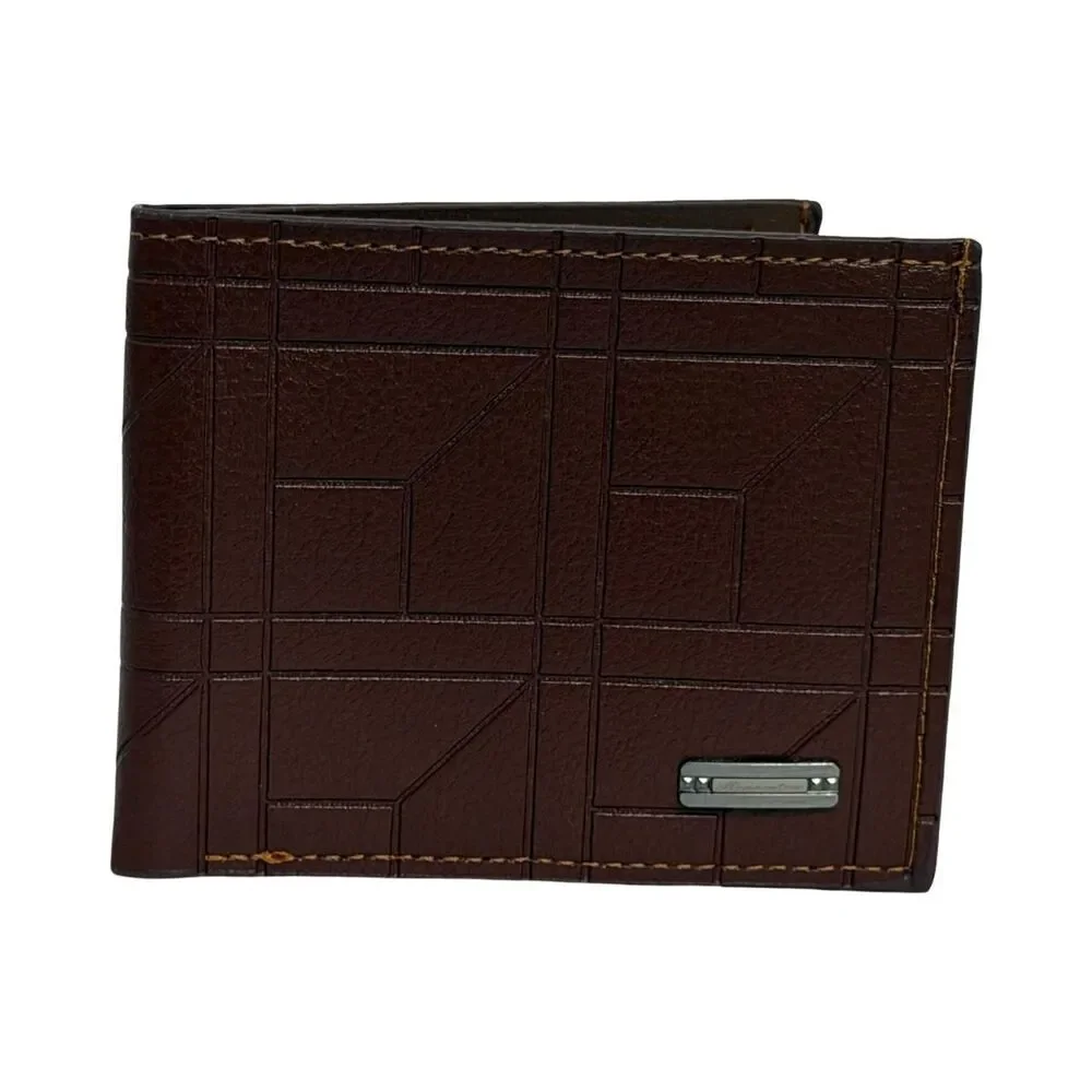 Stylish Men's Brown Geometric Pattern Bifold Wallet